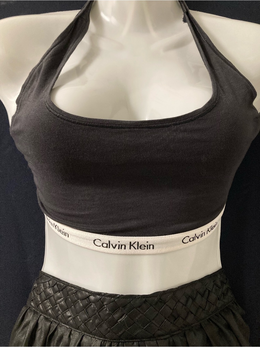 Calvin Klein Black Halter Bralette Crop Top Size S Y2K